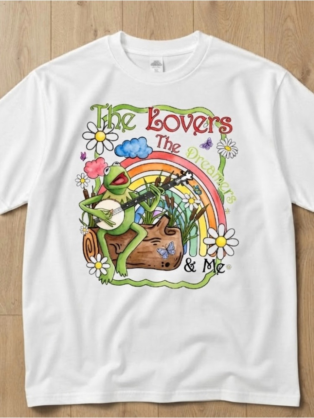 Kermit the Frog Banjo Rainbow “The Lovers The Dreamers & Me” Whimsical T-Shirt